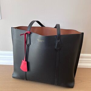 Tory Burch Perry Tote Bag with red bag charm